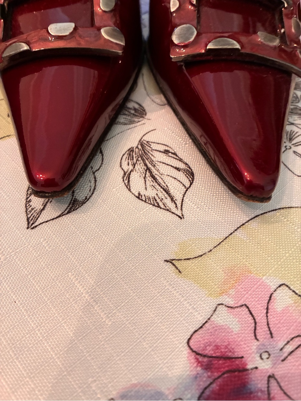 Stuart Weitzman Burgundy Patent Leather Pointed-Toe Pumps with Buckle Detail - Picture 8 of 10